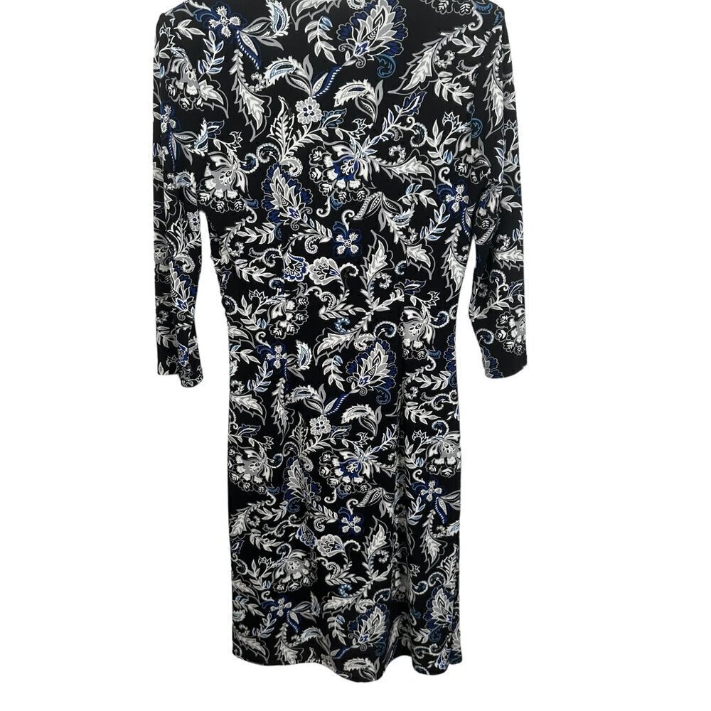 White House Black Market black and‎ blue foral faux wrap dress, size XS - Picture 5 of 7